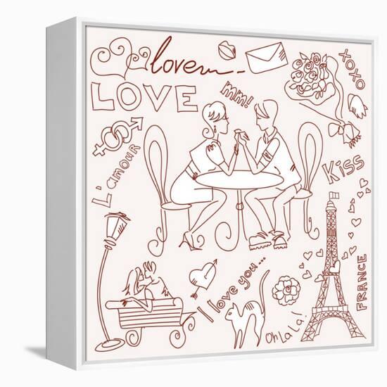 LOVE in Paris Doodles-Alisa Foytik-Framed Stretched Canvas