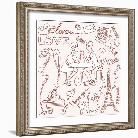 LOVE in Paris Doodles-Alisa Foytik-Framed Art Print