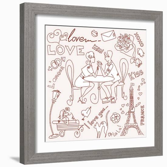 LOVE in Paris Doodles-Alisa Foytik-Framed Art Print