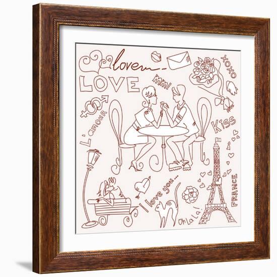 LOVE in Paris Doodles-Alisa Foytik-Framed Art Print