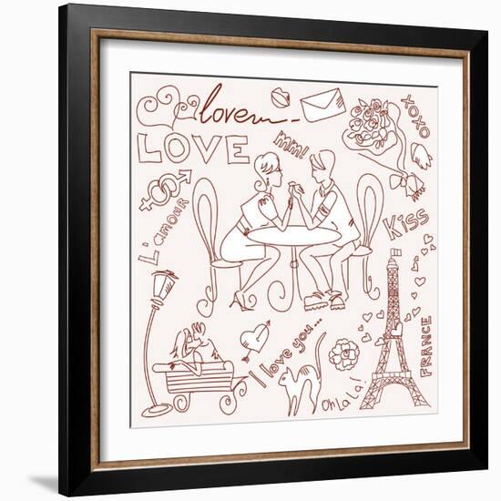 LOVE in Paris Doodles-Alisa Foytik-Framed Art Print