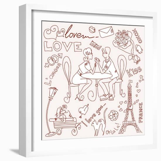 LOVE in Paris Doodles-Alisa Foytik-Framed Art Print