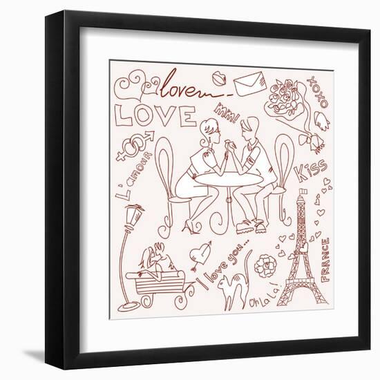 LOVE in Paris Doodles-Alisa Foytik-Framed Art Print