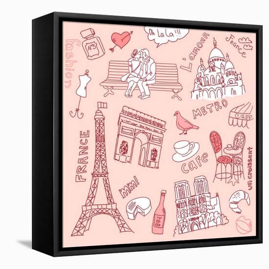 Love in Paris Doodles-Alisa Foytik-Framed Stretched Canvas