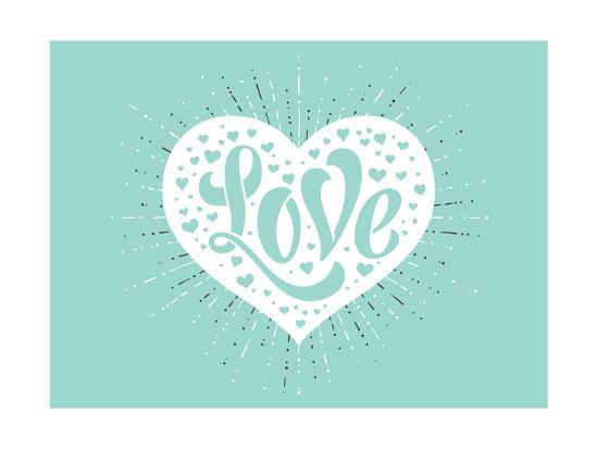Love In White Heart On A Turquoise Background Art Print By