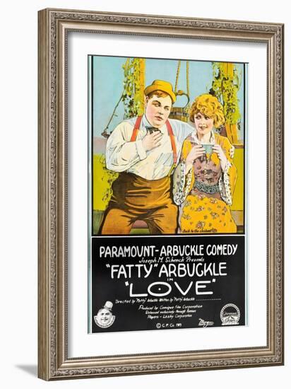 LOVE, l-r: Roscoe 'Fatty' Arbuckle, Winifred Westover on poster art, 1919-null-Framed Art Print