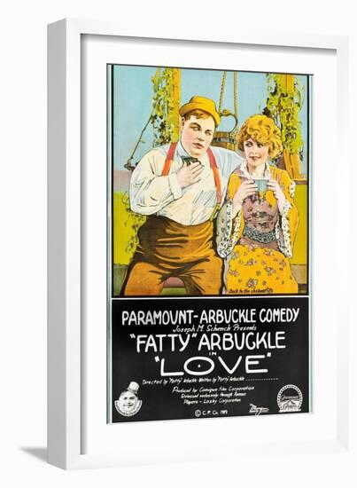 LOVE, l-r: Roscoe 'Fatty' Arbuckle, Winifred Westover on poster art, 1919-null-Framed Art Print