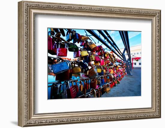 Love Locks at the Railing of the TravebrŸcke in LŸbeck-Thomas Ebelt-Framed Photographic Print