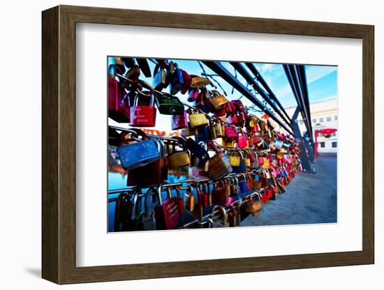 Love Locks at the Railing of the TravebrŸcke in LŸbeck-Thomas Ebelt-Framed Photographic Print