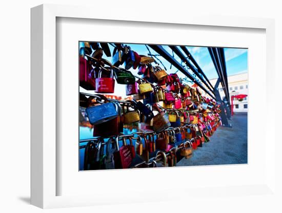 Love Locks at the Railing of the TravebrŸcke in LŸbeck-Thomas Ebelt-Framed Photographic Print