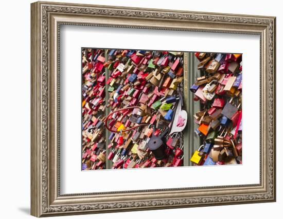 Love Locks on the Railway Bridge in Cologne, North Rhine-Westphalia, Germany, Europe-Julian Elliott-Framed Photographic Print