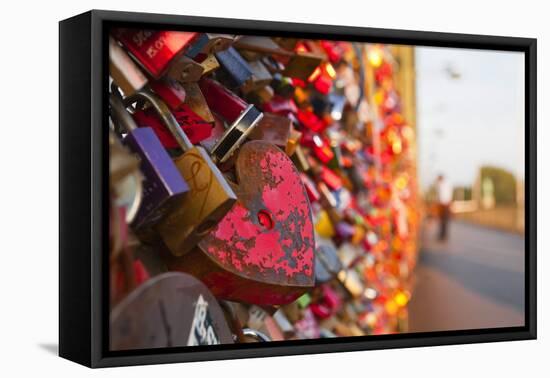 Love Locks Tied onto the Railway Bridge in Cologne, North Rhine-Westphalia, Germany, Europe-Julian Elliott-Framed Premier Image Canvas