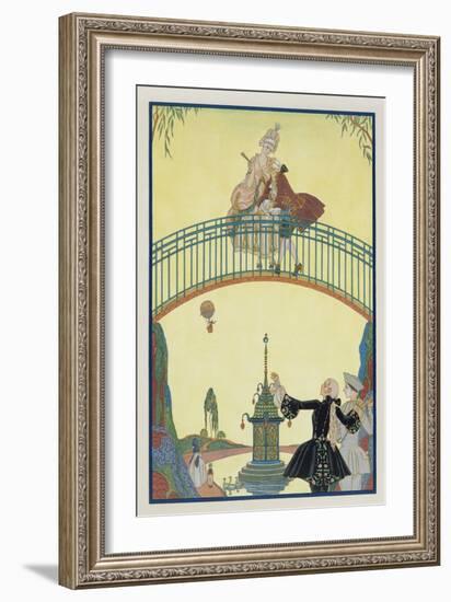 Love on the Bridge, Illustration for 'Fetes Galantes' by Paul Verlaine (1844-96) 1928-Georges Barbier-Framed Giclee Print