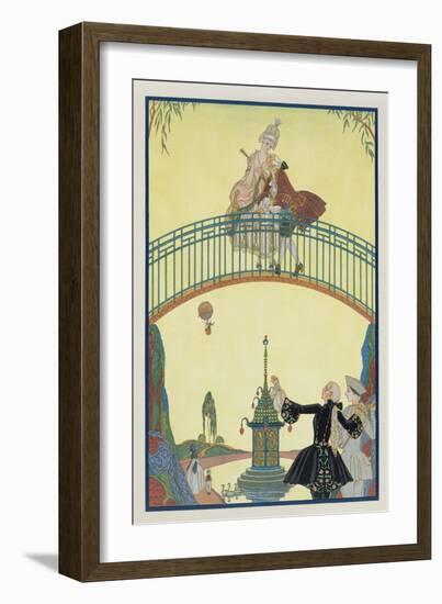 Love on the Bridge, Illustration for 'Fetes Galantes' by Paul Verlaine (1844-96) 1928-Georges Barbier-Framed Giclee Print