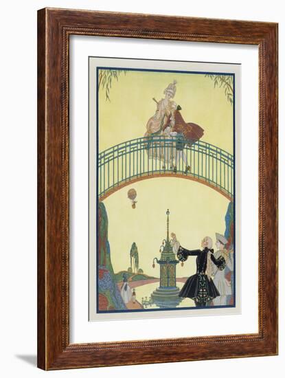 Love on the Bridge, Illustration for 'Fetes Galantes' by Paul Verlaine (1844-96) 1928-Georges Barbier-Framed Giclee Print