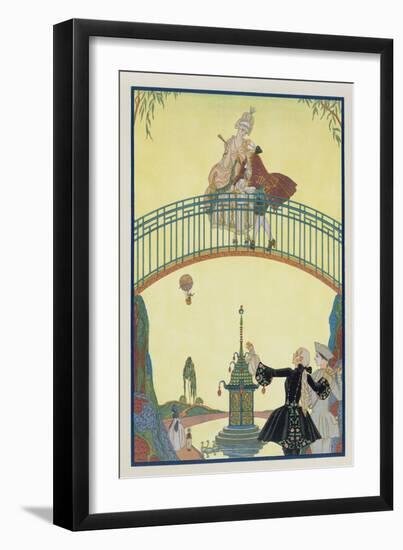 Love on the Bridge, Illustration for 'Fetes Galantes' by Paul Verlaine (1844-96) 1928-Georges Barbier-Framed Giclee Print