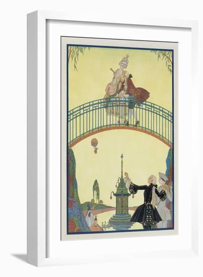 Love on the Bridge, Illustration for 'Fetes Galantes' by Paul Verlaine (1844-96) 1928-Georges Barbier-Framed Giclee Print