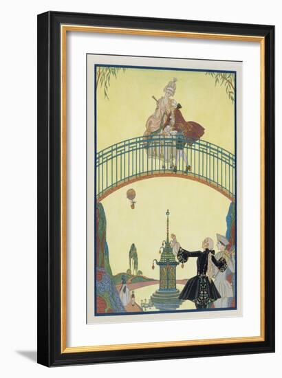 Love on the Bridge, Illustration for 'Fetes Galantes' by Paul Verlaine (1844-96) 1928-Georges Barbier-Framed Giclee Print
