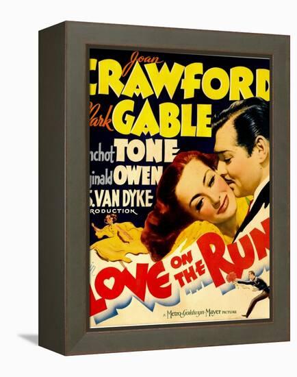 Love on the Run, Joan Crawford, Clark Gable on Window Card, 1936-null-Framed Stretched Canvas