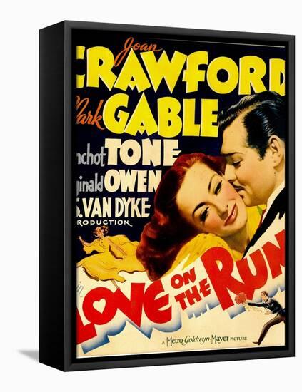 Love on the Run, Joan Crawford, Clark Gable on Window Card, 1936-null-Framed Stretched Canvas