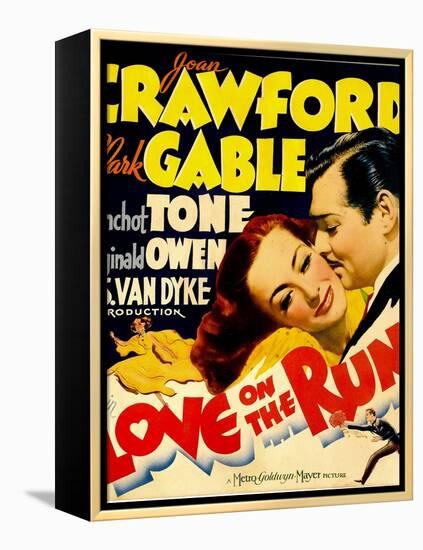 Love on the Run, Joan Crawford, Clark Gable on Window Card, 1936-null-Framed Stretched Canvas