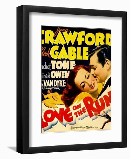 Love on the Run, Joan Crawford, Clark Gable on Window Card, 1936-null-Framed Art Print