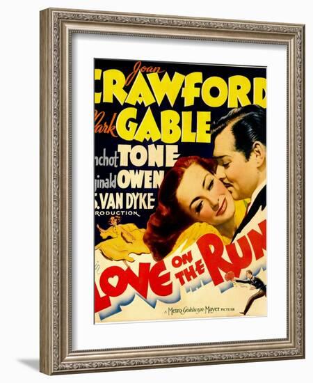 Love on the Run, Joan Crawford, Clark Gable on Window Card, 1936-null-Framed Art Print