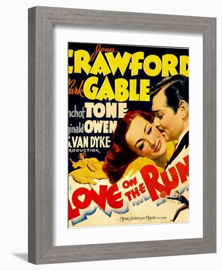 Love on the Run, Joan Crawford, Clark Gable on Window Card, 1936-null-Framed Art Print