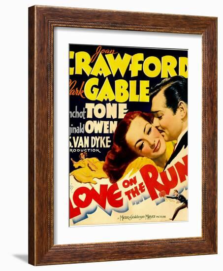 Love on the Run, Joan Crawford, Clark Gable on Window Card, 1936-null-Framed Art Print