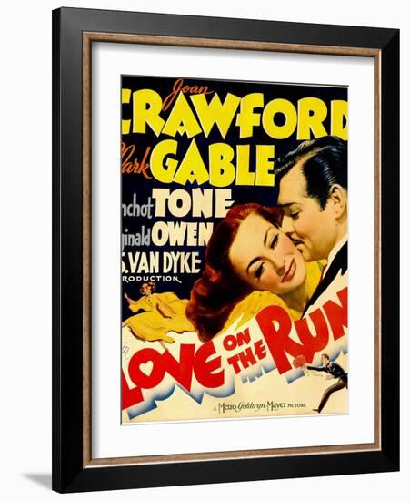 Love on the Run, Joan Crawford, Clark Gable on Window Card, 1936-null-Framed Art Print