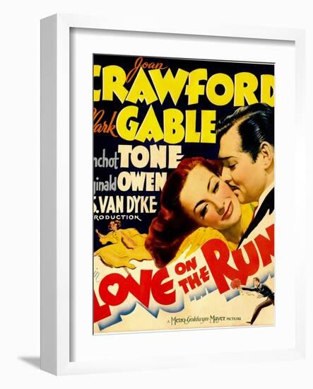 Love on the Run, Joan Crawford, Clark Gable on Window Card, 1936-null-Framed Art Print