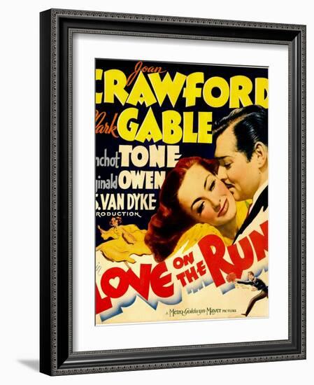 Love on the Run, Joan Crawford, Clark Gable on Window Card, 1936-null-Framed Art Print