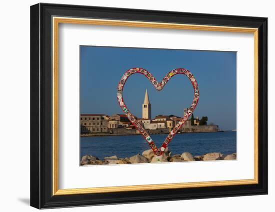 Love Symbol, Red Heart, Tower of Euphrasian Bascilica in the background, Old Town, Porec, Croatia-Richard Maschmeyer-Framed Photographic Print