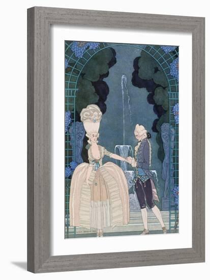 Love under the Fountain, Illustration For Fetes Galantes by Paul Verlaine-Georges Barbier-Framed Giclee Print