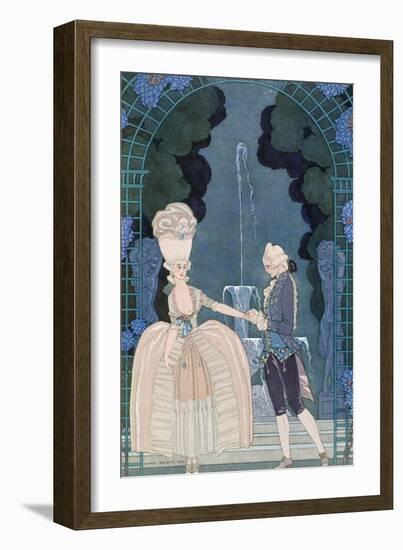 Love under the Fountain, Illustration For Fetes Galantes by Paul Verlaine-Georges Barbier-Framed Giclee Print