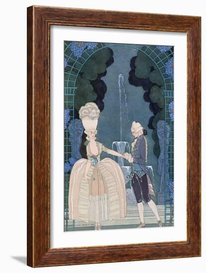 Love under the Fountain, Illustration For Fetes Galantes by Paul Verlaine-Georges Barbier-Framed Giclee Print