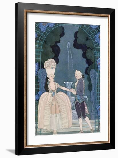 Love under the Fountain, Illustration For Fetes Galantes by Paul Verlaine-Georges Barbier-Framed Giclee Print