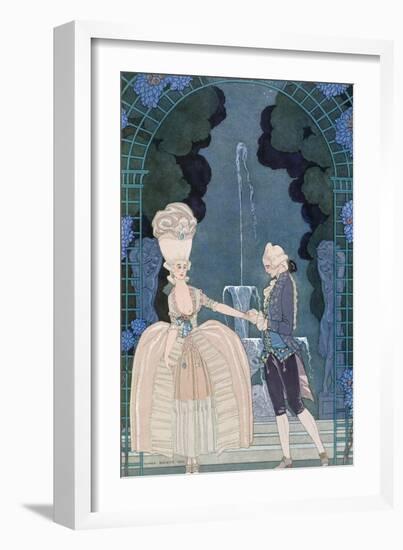 Love under the Fountain, Illustration For Fetes Galantes by Paul Verlaine-Georges Barbier-Framed Giclee Print