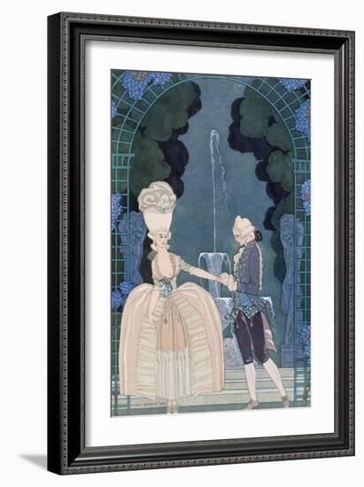 Love under the Fountain, Illustration For Fetes Galantes by Paul Verlaine-Georges Barbier-Framed Giclee Print