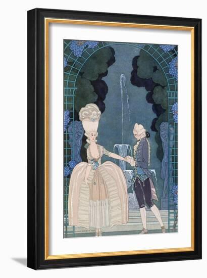 Love under the Fountain, Illustration For Fetes Galantes by Paul Verlaine-Georges Barbier-Framed Giclee Print