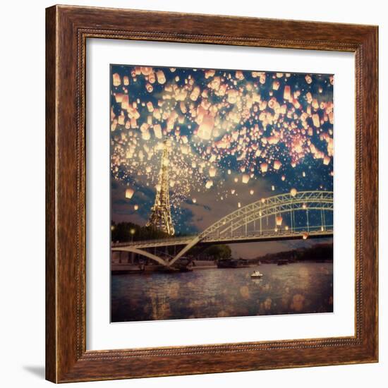 Love Wish Lanterns Over Paris-Paula Belle Flores-Framed Art Print