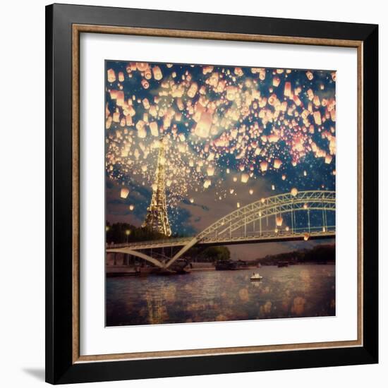 Love Wish Lanterns Over Paris-Paula Belle Flores-Framed Art Print