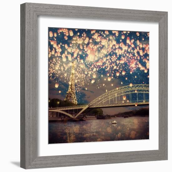 Love Wish Lanterns Over Paris-Paula Belle Flores-Framed Art Print