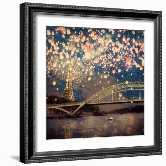 Love Wish Lanterns Over Paris-Paula Belle Flores-Framed Art Print