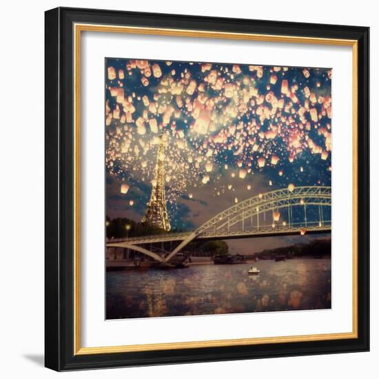 Love Wish Lanterns Over Paris-Paula Belle Flores-Framed Art Print