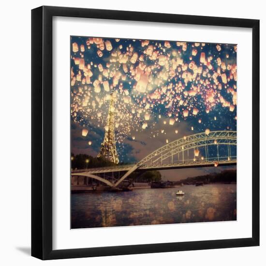 Love Wish Lanterns Over Paris-Paula Belle Flores-Framed Art Print