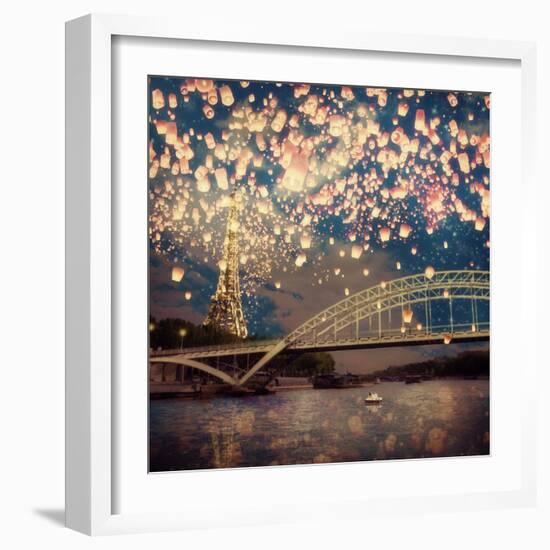 Love Wish Lanterns Over Paris-Paula Belle Flores-Framed Art Print