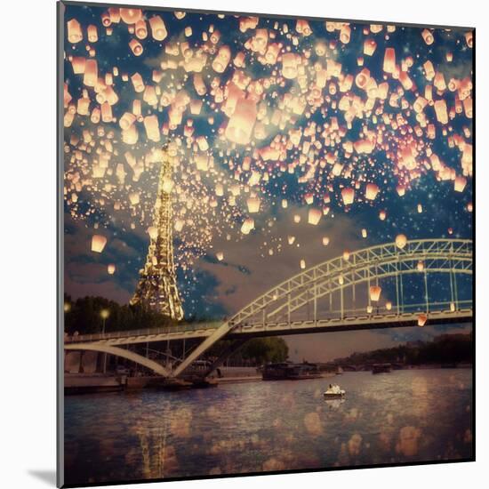 Love Wish Lanterns Over Paris-Paula Belle Flores-Mounted Art Print