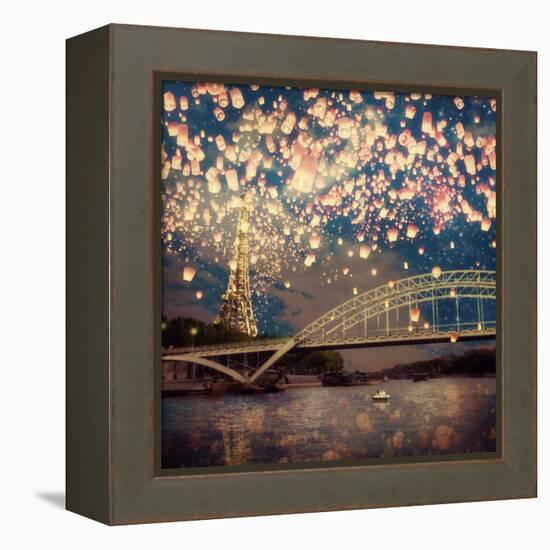 Love Wish Lanterns Over Paris-Paula Belle Flores-Framed Stretched Canvas