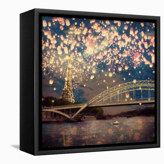 Love Wish Lanterns Over Paris-Paula Belle Flores-Framed Stretched Canvas